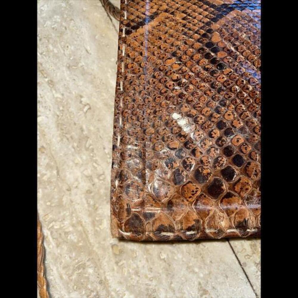 VTG Brown Python Snake Skin Leather Envelope‎ Clu… - image 11